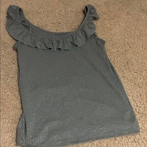 LOFT Gray Ruffle Tank Top